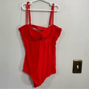 Free People x We are HAH Blood Orange Under the Wire Mesh Bodysuit